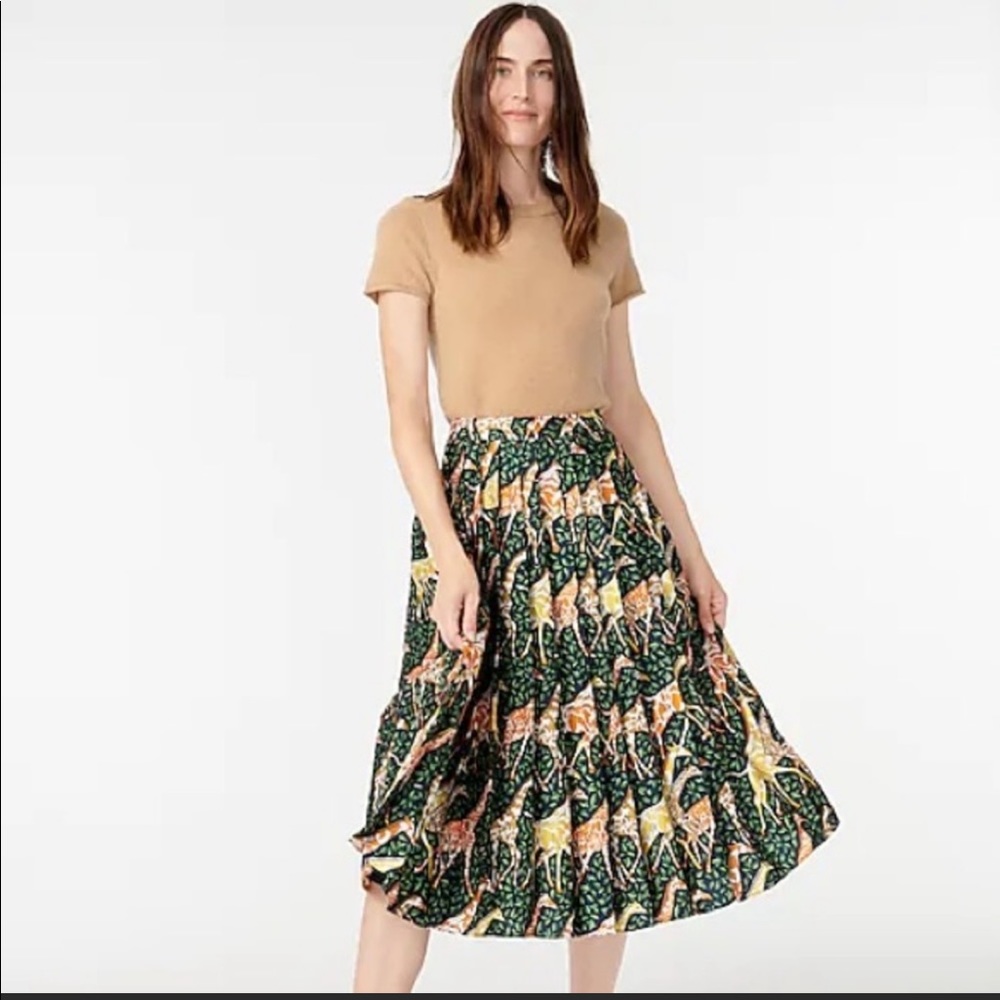 J. Crew giraffe print pleated midi skirt